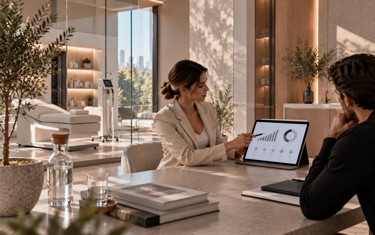 Biohacking clinic business model consultation in a modern wellness facility