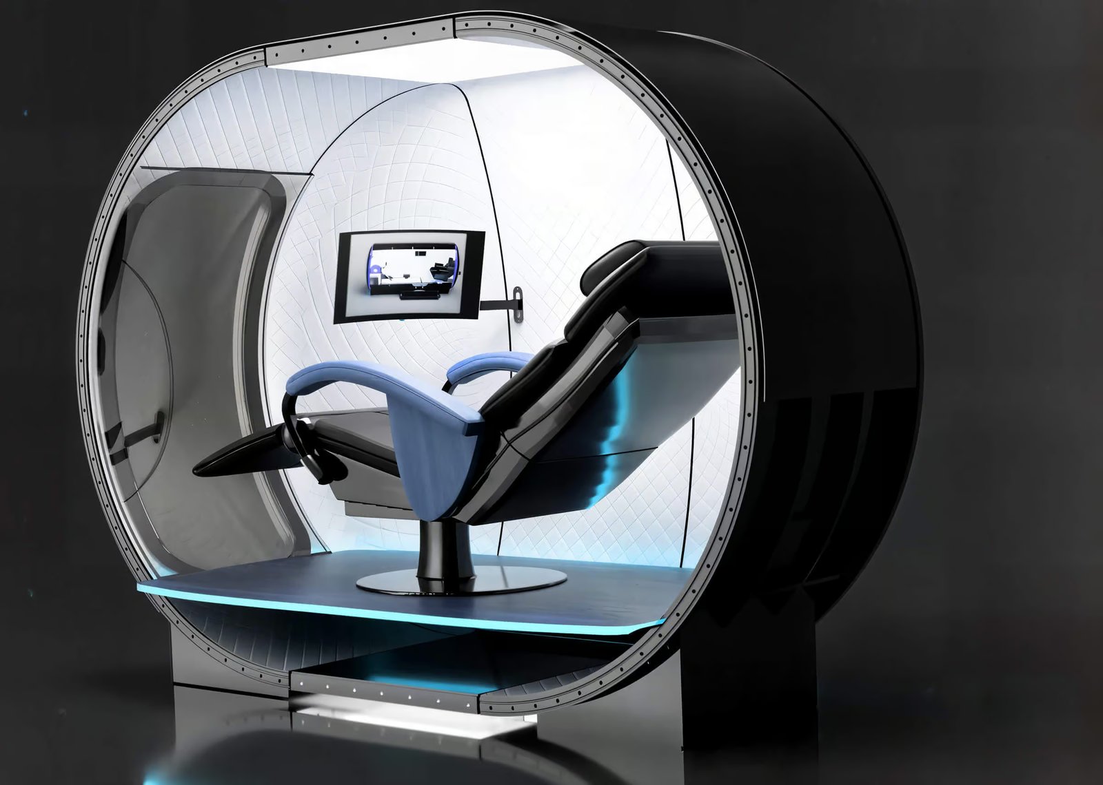 OxyHelp HBOT-Kammer mit transparenter Front und Komfortsessel